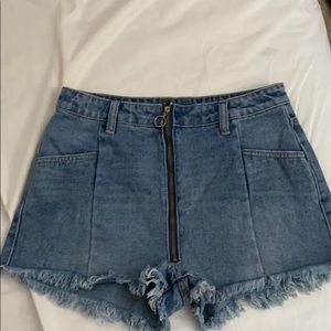 High waisted front zip jean shorts
